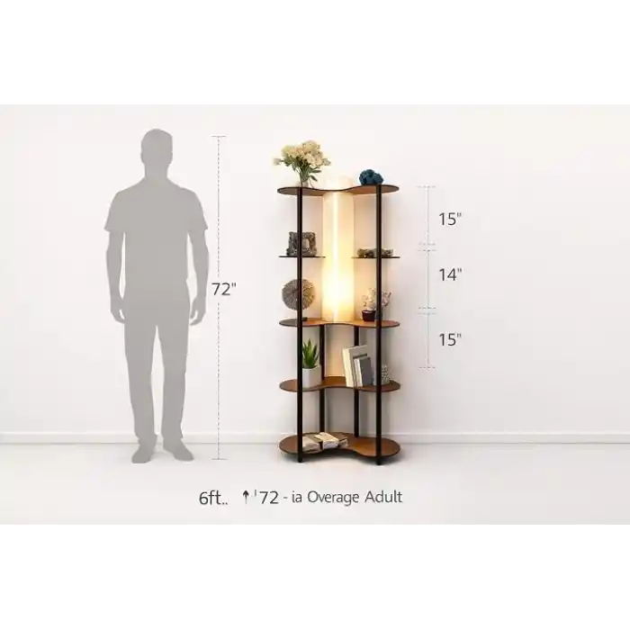 Kitaplık Lambader Ceviz | Raflı Ayaklı Lambader | E27 LED Uyumlu | MDF Gövde | Aletsiz Kurulum | Salon Yatak Odası Ofis Lambası