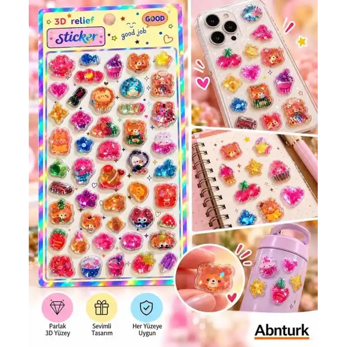 Kabartmalı Akrilik 3 Boyutlu Sticker Parlak Tasarımlı Yüksek Kaliteli Sevimli Figürlü 3D Sticker