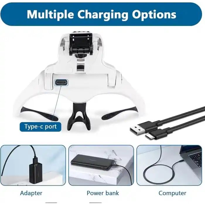 4 LEDli Büyüteç, 5 Çıkarılabilir Lensli 1X, 1,5X, 2X, 2,5X, 3,5X – Sanat El Sanatları, Kanaviçe, Hobi İçin Şarj Edilebilir, Elle Serbest Aydınlatmalı Baş Büyüteci