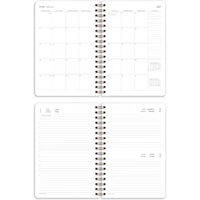 Matt Notebook 2027 Yılı Günlük Spiralli Ajanda 16x24 cm - 12 Aylık Two Thousand Twenty Seven
