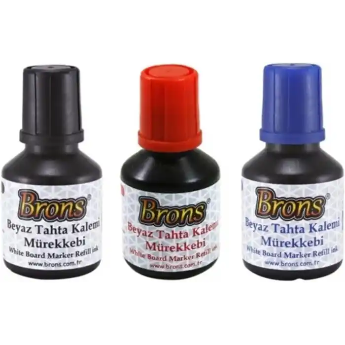 Brons Beyaz Tahta Kalemi Mürekkebi, 30 ml, Siyah-Mavi-Kırmızı, 3lü Set
