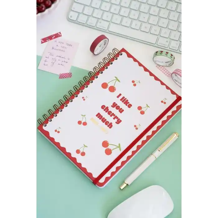 Matt Notebook 2026-2027 A5 Akademik Ajanda Spiralli 15x21 cm - 17 Aylık Kiraz
