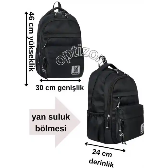 Siyah Spor Sırt Çantası ve Suluk Seti, Su İtici Kumaş, Hafif, Lise ve Ortaokul İçin