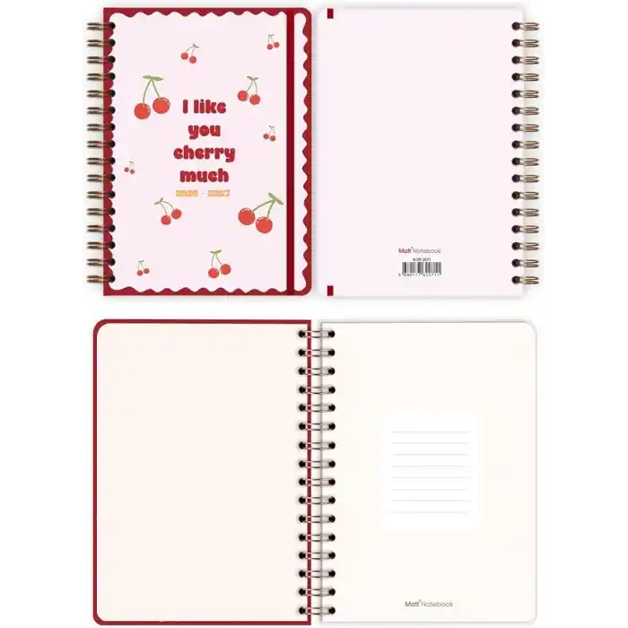Matt Notebook 2026-2027 A5 Akademik Ajanda Spiralli 15x21 cm - 17 Aylık Kiraz