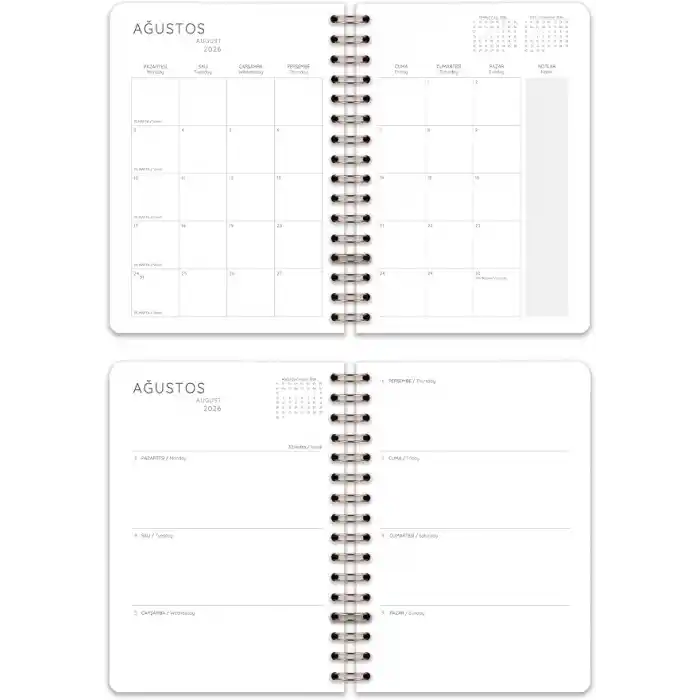 Matt Notebook 2026-2027 A5 Akademik Ajanda Spiralli 15x21 cm - 17 Aylık Kiraz