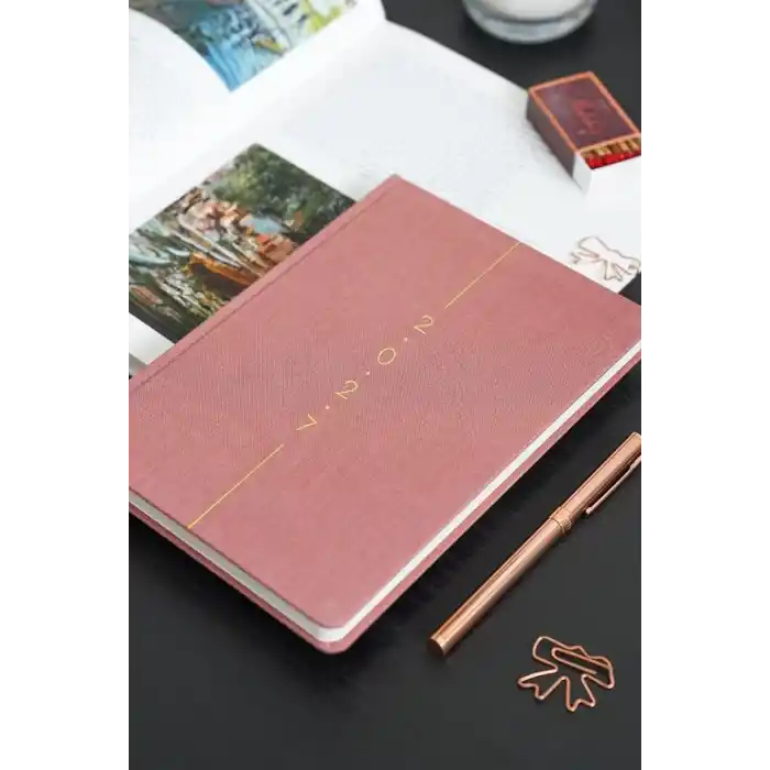 Matt Notebook 2027 Yılı A5 Keten Haftalık Ajanda 15x21 cm - 12 Aylık Pembe