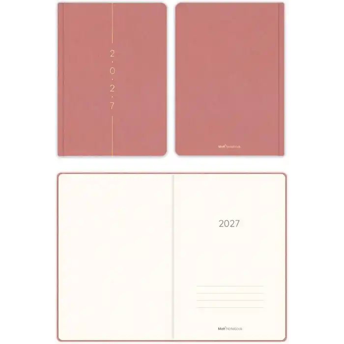 Matt Notebook 2027 Yılı A5 Keten Haftalık Ajanda 15x21 cm - 12 Aylık Pembe