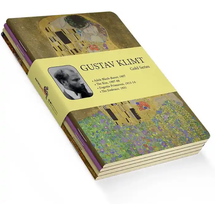 Retronote Gustav Klimt 4lü Defter Seti 1, Gold Series, Çizgisiz, 48 Sayfa, 10.5x14cm