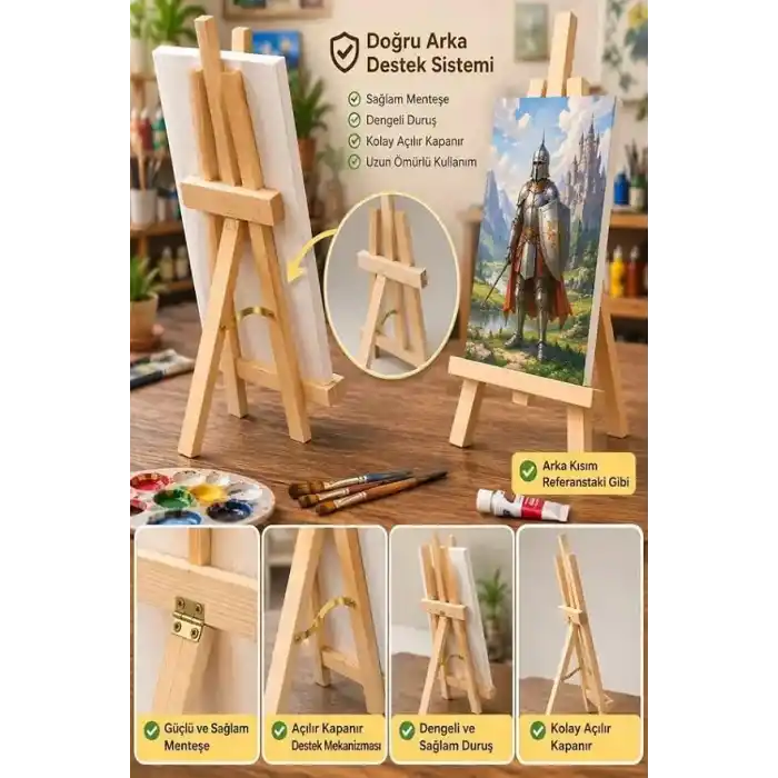 Masaüstü Şövale, Ahşap, Mini Şövale, Üç Ayaklı, Resim Şövalesi, Ressam Sehpası 29x35