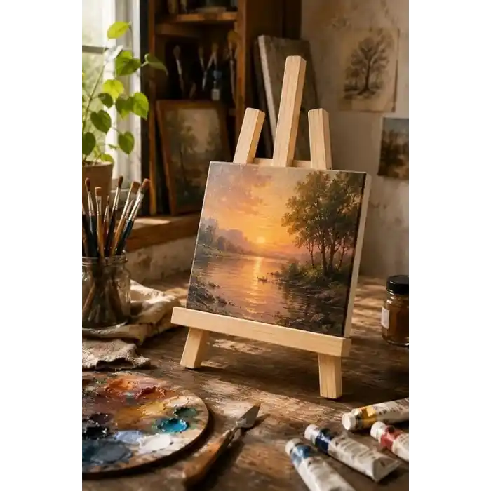 Masaüstü Şövale, Ahşap, Mini Şövale, Üç Ayaklı, Resim Şövalesi, Ressam Sehpası 29x35