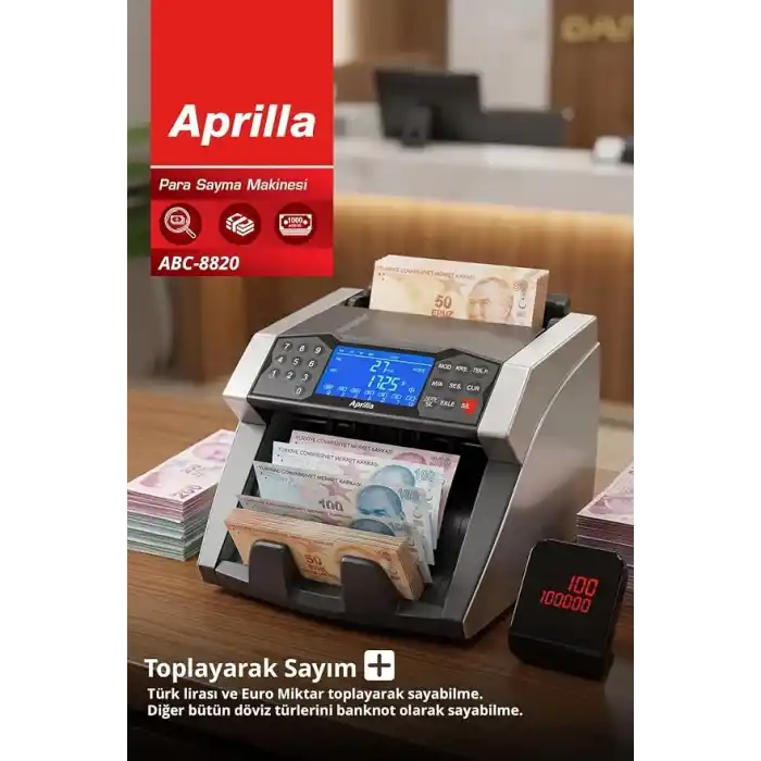 Aprilla Abc-8820 Para Sayma Makinesi | 1000 Adet/Dk & Sahte Para Tespit & Müşteri Ekranı