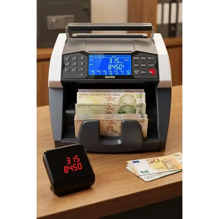 Aprilla Abc-8820 Para Sayma Makinesi | 1000 Adet/Dk & Sahte Para Tespit & Müşteri Ekranı