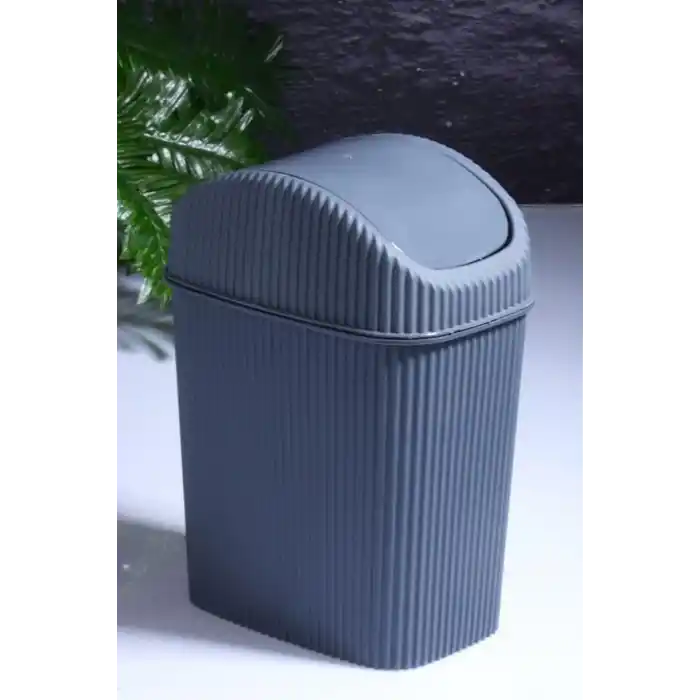 Mini Pratik Kapaklı Banyo Ve Mutfak Tezgah Üstü Çöp Kovası Ev Ofis Çöp Kutusu 2,5 Lt ANTRASİT 18 x 23