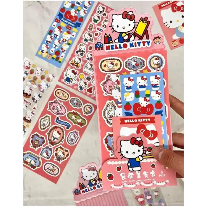 Sanrio Hello Kitty Karakteri 6 Yaprak Stıcker/Bullet Journal/Çıkartma Kirmizi 1512S680
