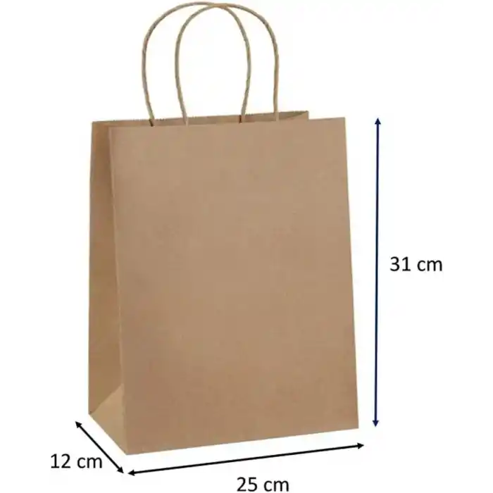 Kraft Ofis Burgu Saplı Çanta 25 Cm X 12 Cm X 31 Cm (25 Adet) (Kağıt Poşet Çanta)
