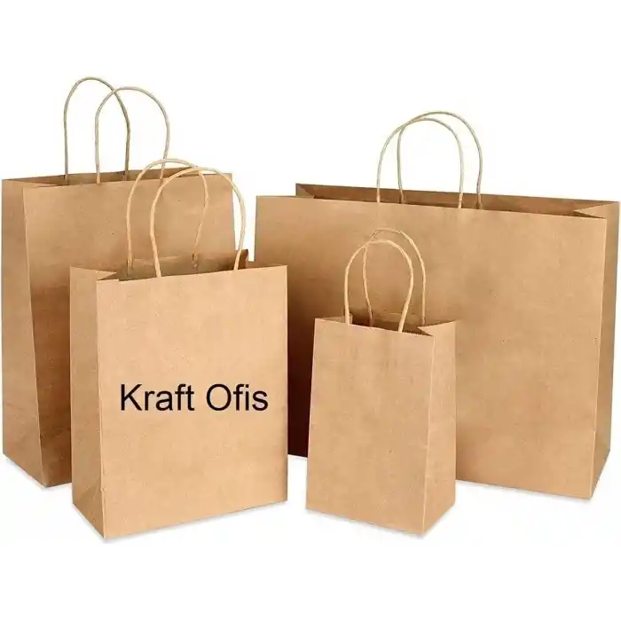 Kraft Ofis Burgu Saplı Çanta 25 Cm X 12 Cm X 31 Cm (25 Adet) (Kağıt Poşet Çanta)