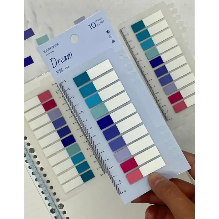 10 Yarım Renkli Cetvelli Dream Şeffaf Pet İndeks Sticker/İndex/Post-it/Postit/Kitap Ayracı/Not Kağıdı