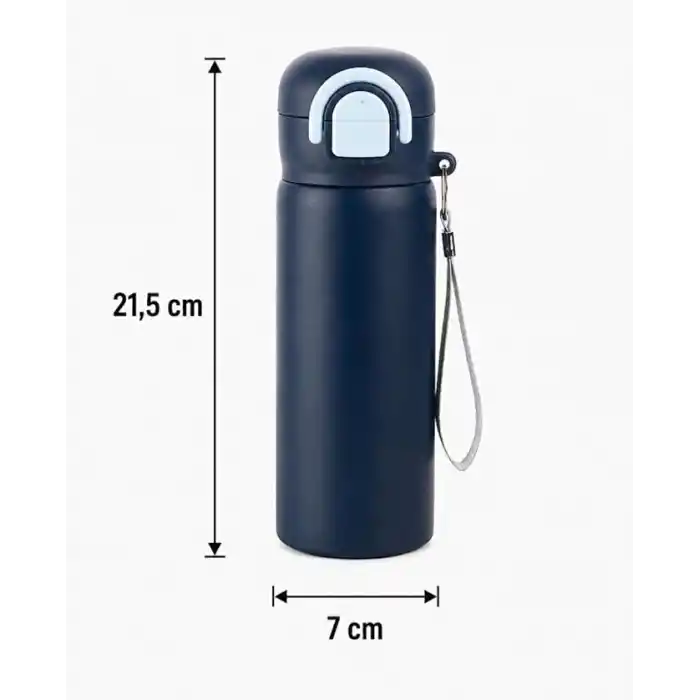 Paslanmaz Çelik Çocuk Su Matarası 600 ml Pipetli Tek Kapak Çift İçim (Lacivert)