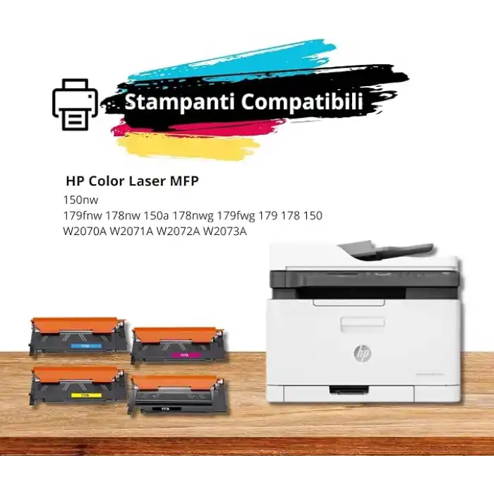 Toner Kartuşu HP 117A Renkli Lazer 150nw MFP 179fnw 178nw 150a 178nwg 179fwg 179 178 150 W2070A W2071A W2072A W2073A Yazıcı ile Uyumlu (Siyah Camgöbeği Sarı Macenta 4 adet paket) (bunl) (bun4 renkte)