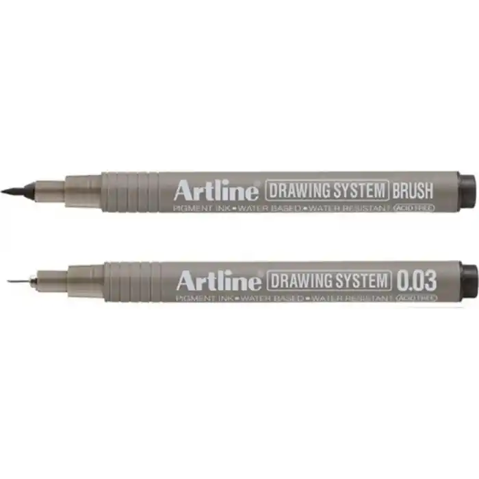 Artline Drawing System Teknik Çizim Kalemi 2li Set, Brush + 0.03mm