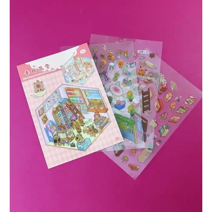 Dıy Kendin Yap Capybara 5D Sahne Sticker Seti – 8 Sayfa (4 Sahne + 4 Sticker)
