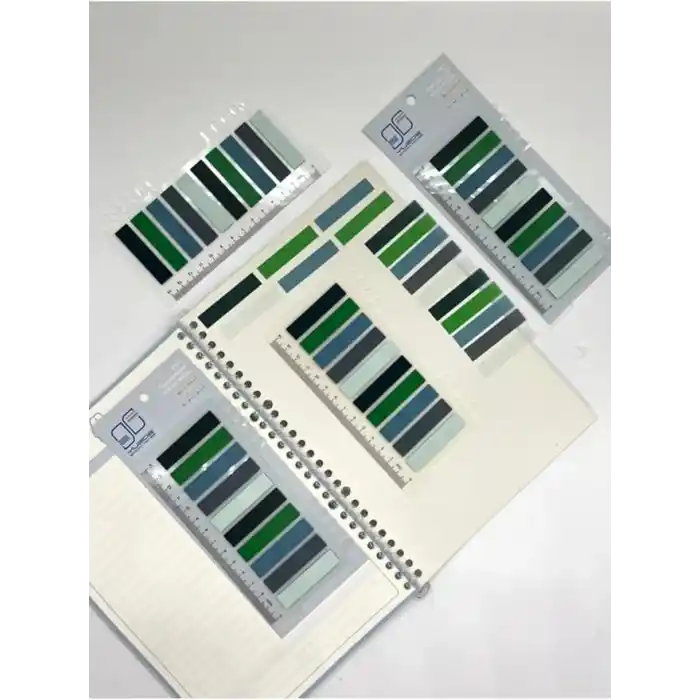 10 Renkli Cetvelli Gri ve Yeşil Tonları İndeks Sticker/İndex/Postit/Kitap Ayracı/Not Kağıdı