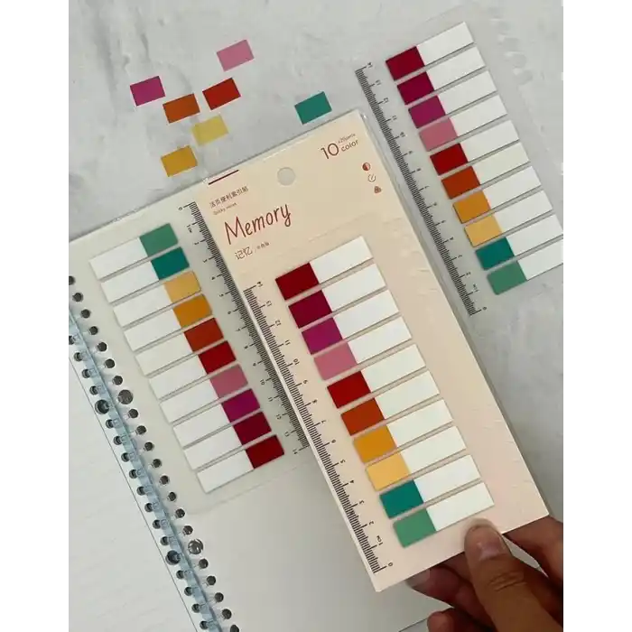 10 Yarım Renkli Cetvelli Memory Şeffaf Pet İndeks Sticker/İndex/Post-it/Postit/Kitap Ayracı/Not Kağıdı