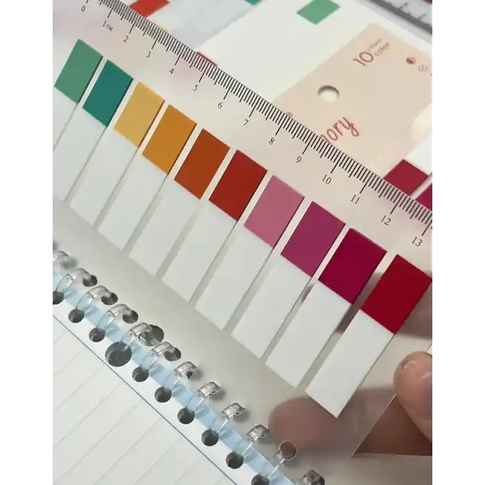 10 Yarım Renkli Cetvelli Memory Şeffaf Pet İndeks Sticker/İndex/Post-it/Postit/Kitap Ayracı/Not Kağıdı