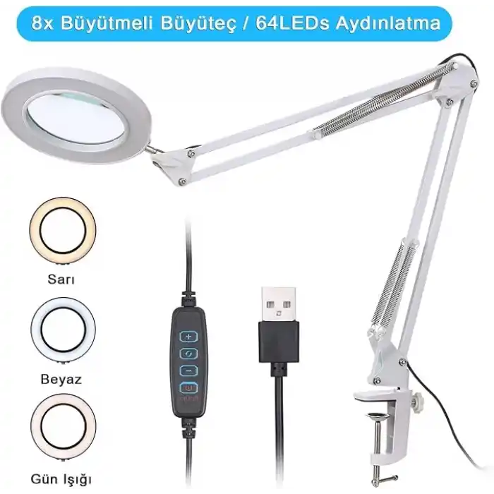 DailyTech Çok işlevli Masa Üstü Katlanabilir 5/8X ışıklı büyüteç