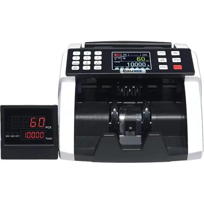 Rauver Sc8000 Lite, TL Karışık Sayım, Dolar ve Euro Adet Sayım Sahte Kontrollü Para Sayma Makinesi - Müşteri Ekranı Hediyeli