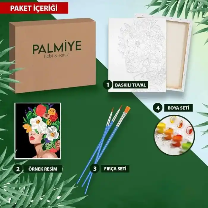 Palmiye Hobi Sanat Sayılarla Boyama Tuval Seti Fırça Boya Dahil (Çıtalı) 40x50 CM - Renkli Kedi