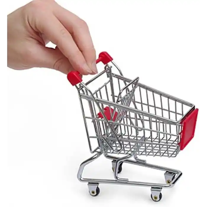 Masaüstü Kırtasiye Minyatür Market Alışveriş Arabası 12 Cm