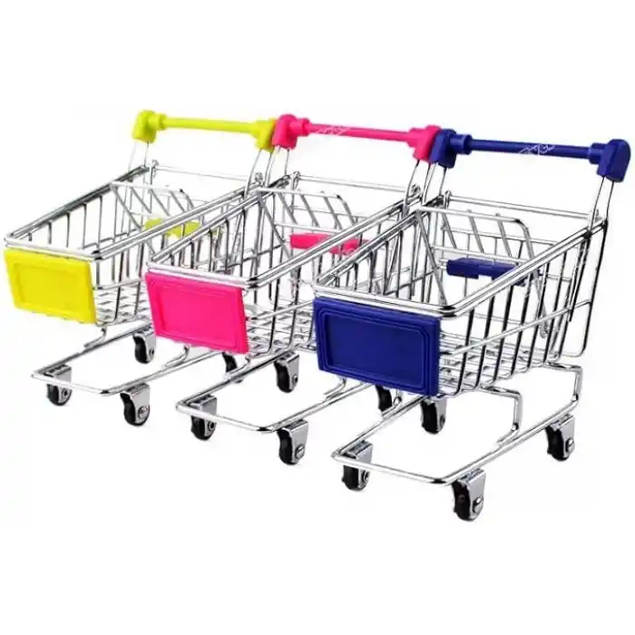 Masaüstü Kırtasiye Minyatür Market Alışveriş Arabası 12 Cm