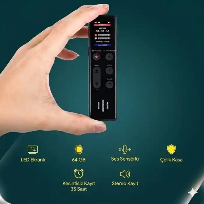 Kingboss Led Ekranlı KB-95 64 GB Ses Kayıt Cihazı,35 Saat Kesintisiz Kayıt, Ses Sensörlü