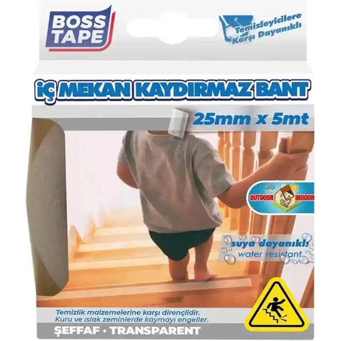 Boss Güvenli Yüzey Zemin Kaydirmaz Bant, 25 mm x 5 m, Seffaf