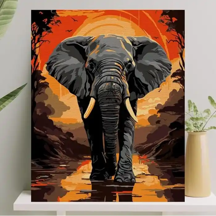 Palmiye Hobi Sanat Sayılarla Boyama Tuval Seti Fırça Boya Dahil (Çıtalı) 40x50 CM - Fil
