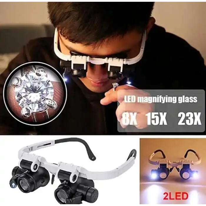 8X, 15X, 23X Gözlük Gözlük Büyüteç Büyüteç Led Işıklı Çift Göz İzle Tamir Büyüteç n Kafa Bandı Büyüteç A