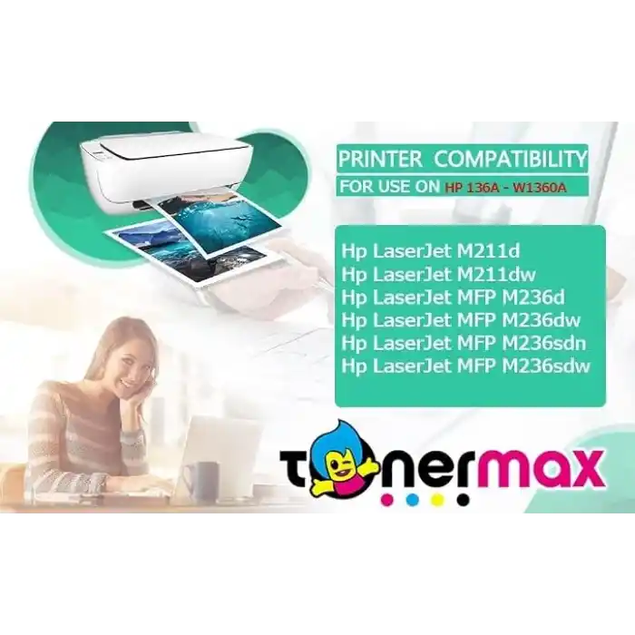 TonerMAX® Hp Uyumlu Tonermax LaserJet M211d Muadil Toner - Çipli / W1360A / 136A / Hp Uyumlu Tonermax ile Uyumlu