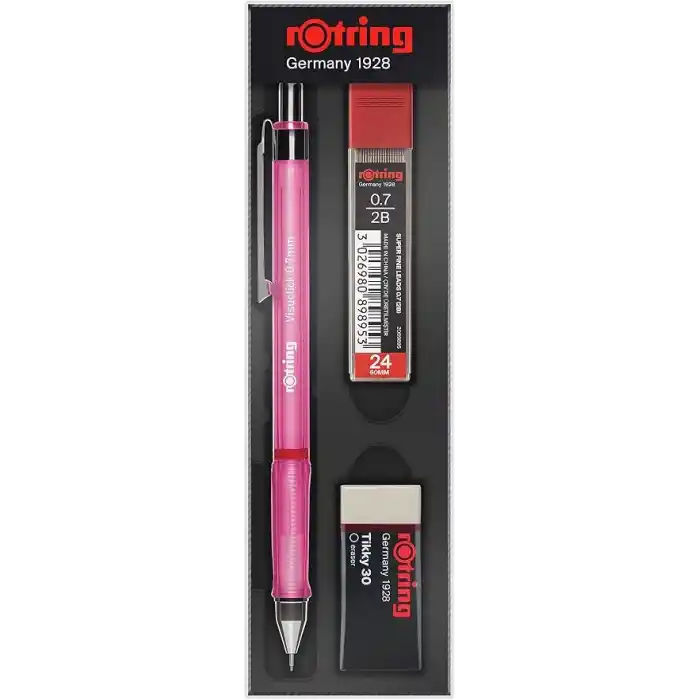 rOtring Visuclick Mekanik Kurşun Kalem Uç Silgi Seti 2B, 0.7 mm, Pembe