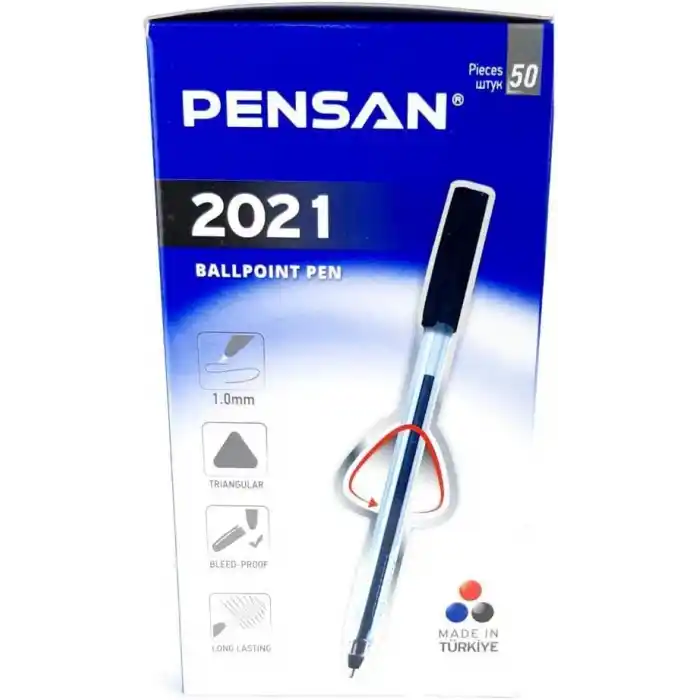PENSAN TÜKENMEZ KALEM ŞEFFAF ÜÇGEN 1.0 2021 SİYAH 50 Lİ