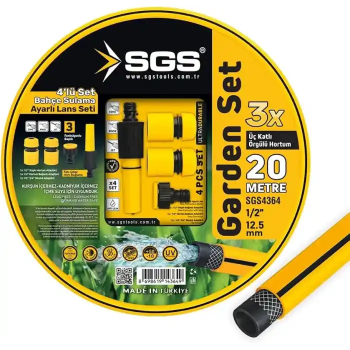 Sgs SGS4364 Gardenflex Hortum 20mt 4 Prç.Lans Set