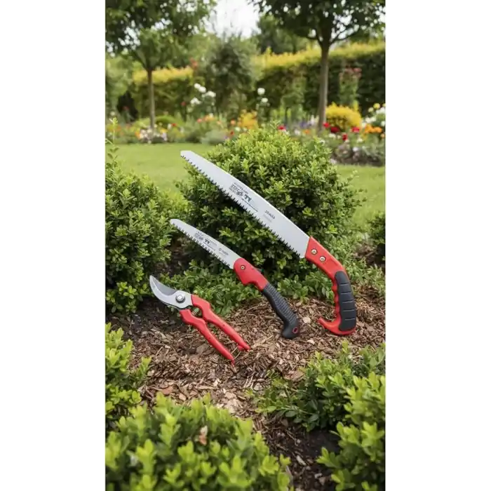 3lü Bahçe Budama Seti Profesyonel: 45cm Testere, 21cm Bağ Makası, Katlanır Testere