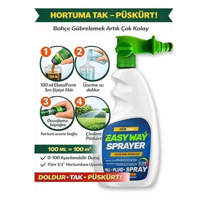 EkosolFarm EkosolFarm Sıvı Solucan Gübresi 10 Lt + EasyWay Hortum Ucu Sprayer EWB Çim ve Tüm Bahçe Bitkilerine Uygun Sıvı Gübre