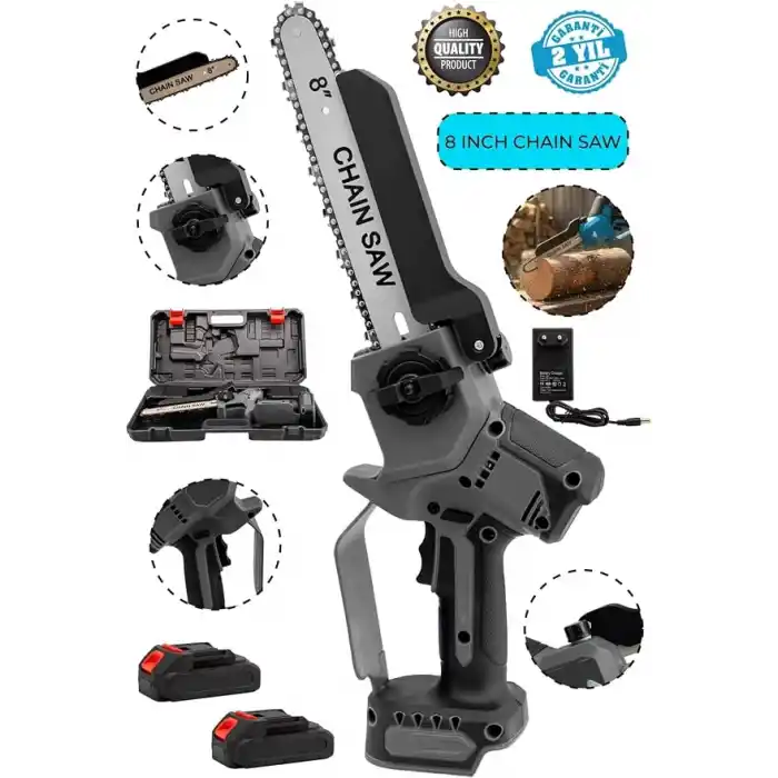 Pro Seri 256DXF Çift Akü Otomatik Yağlamalı El Testeresi Ağaç Odun Dal Kesme Budama Testeresi.