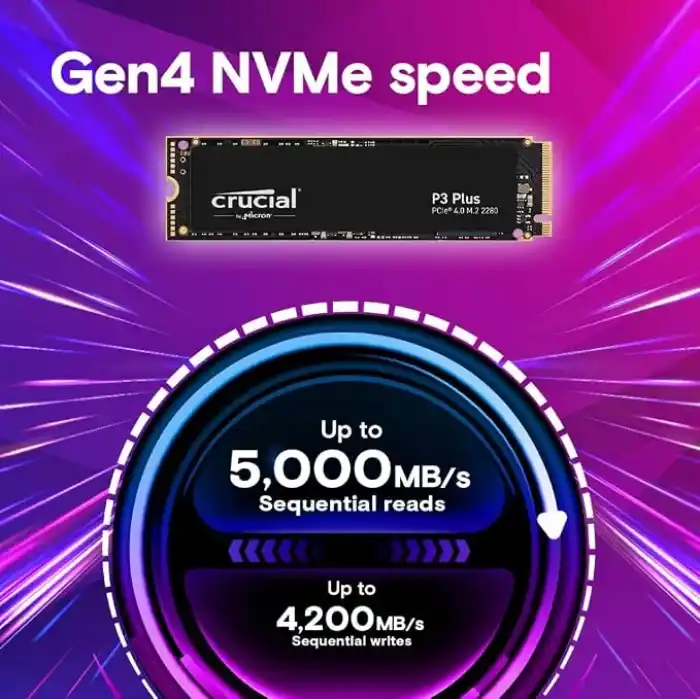 Crucial P3 Plus 1TB PCIe Gen4 3D NAND NVMe M.2 SSD, 5000 MB/sye kadar - CT1000P3PSSD8
