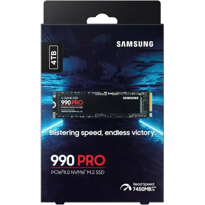 Samsung 990 PRO NVMe M.2 SSD, 4 TB, PCIe 4.0, 7.450 MB/s okuma, 6.900 MB/s yazma, dahili SSD, oyun ve video düzenleme için, MZ-V9P4T0BW