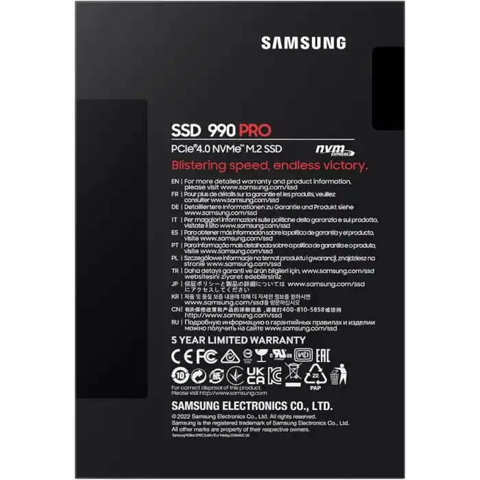 Samsung 990 PRO NVMe M.2 SSD, 4 TB, PCIe 4.0, 7.450 MB/s okuma, 6.900 MB/s yazma, dahili SSD, oyun ve video düzenleme için, MZ-V9P4T0BW