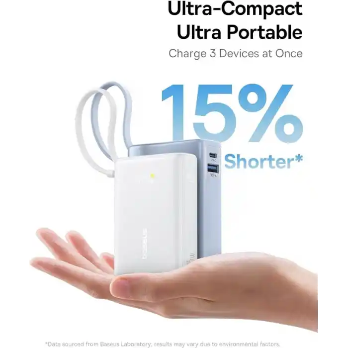 Baseus PicoGo 10.000 mAh 45W Taşınabilir Şarj Cihazı Beyaz