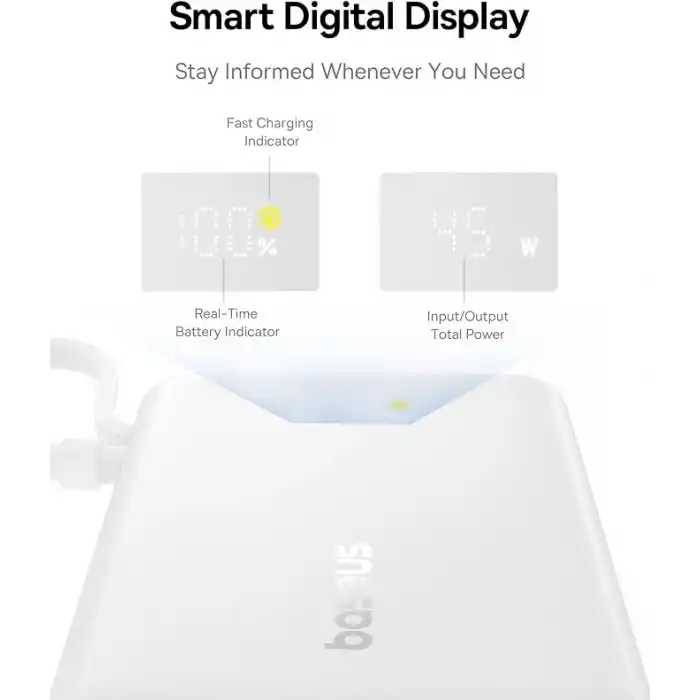 Baseus PicoGo 10.000 mAh 45W Taşınabilir Şarj Cihazı Beyaz
