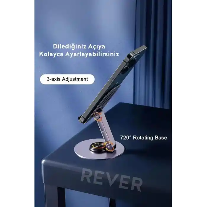 Rever Masaüstü Telefon Tutucu Metal Katlanabilir 360° Ayarlanabilir Yükseklik ve Açı Ayarlı